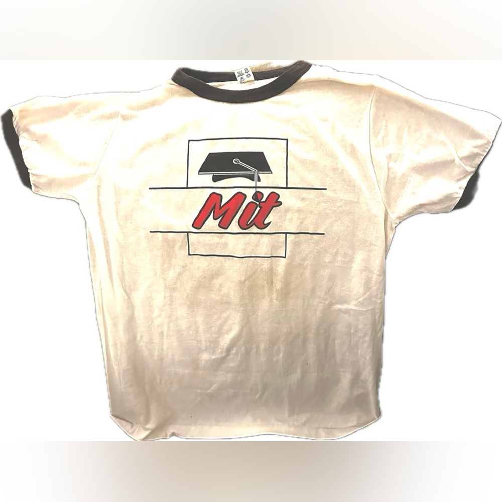 Rare Vintage CHAMPION MIT Single Stitch T Shirt Top 80s XL Made in USA Cotton Bl